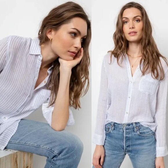 Rails Ellis 100% Cotton Button Up Shirt in Davenport Stripe XXL $158 Gauze Light - Picture 1 of 15